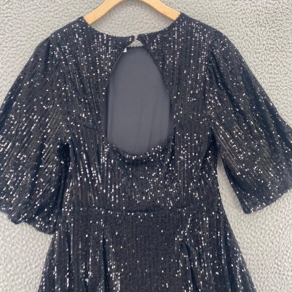 Old Navy Dress Womens Medium Black Jack Sequin Mini Short Bell Sleeve Cutout NWT - Picture 4 of 11
